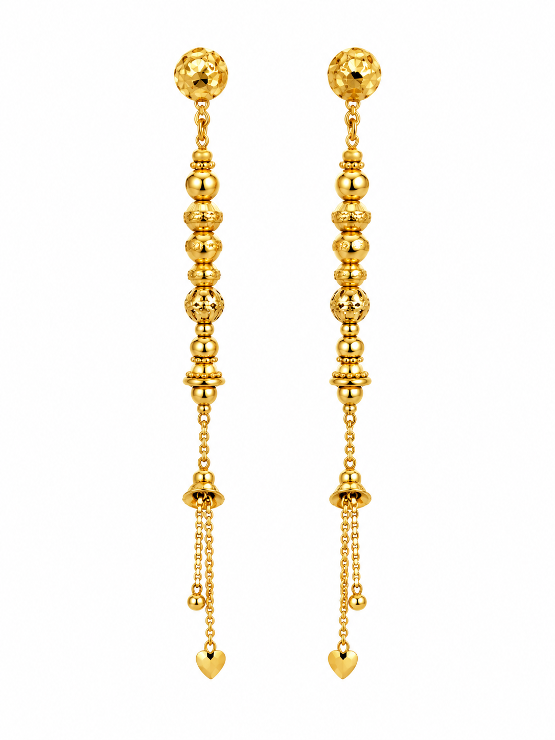 Premium Golden Textured Beaded Chain Drop Earrings