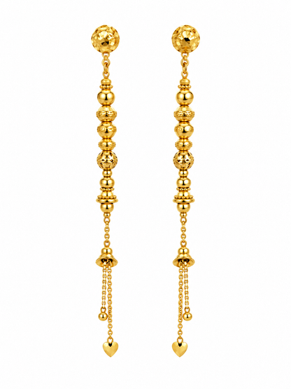 Premium Golden Textured Beaded Chain Drop Earrings