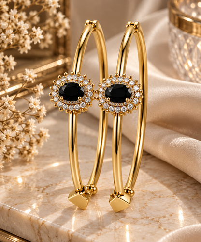 Premium Gold-Toned Black Stone Crystal Bangle Bracelet