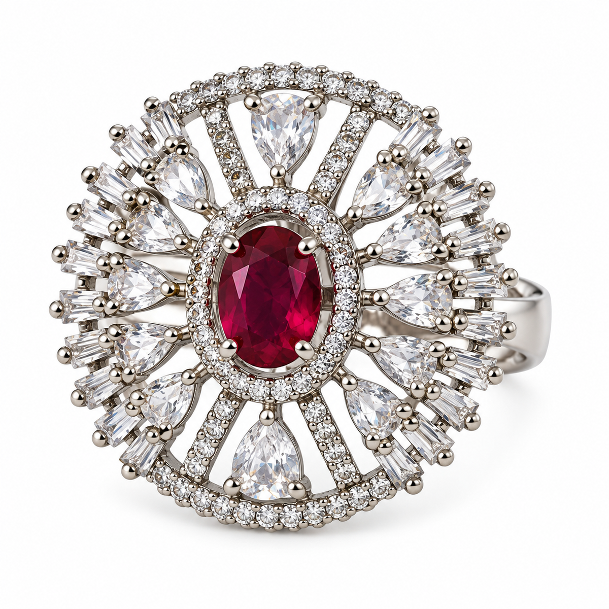 Silver-Toned Statement Cocktail Ring with Ruby-Cut Centre Stone