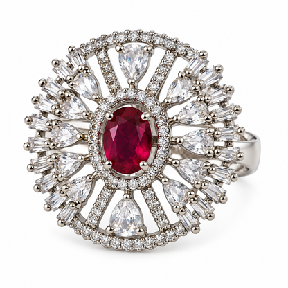 Silver-Toned Statement Cocktail Ring with Ruby-Cut Centre Stone