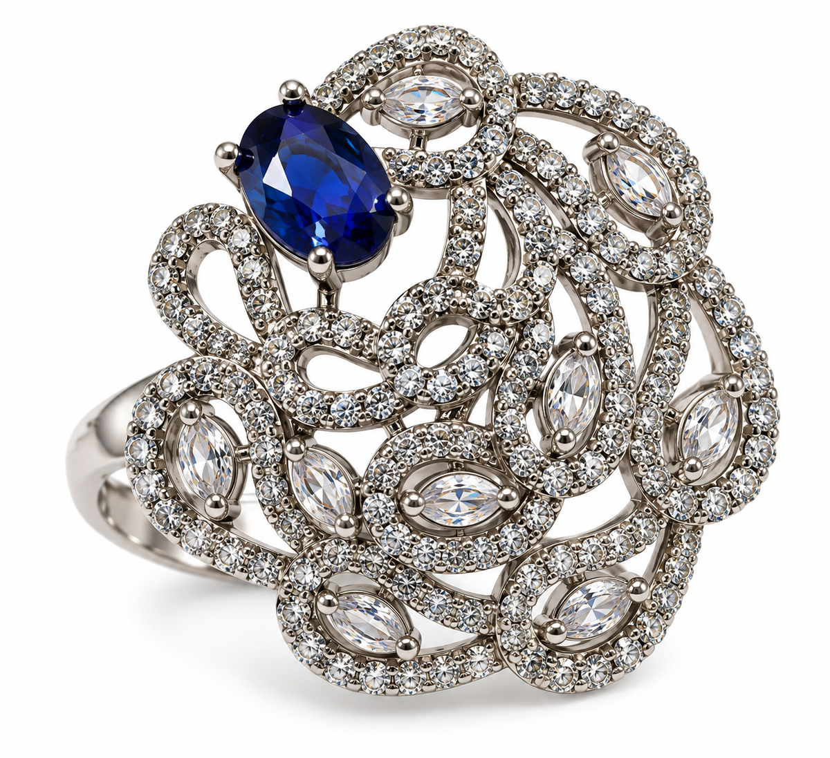 Premium Silver-Toned Blue Stone Statement Ring