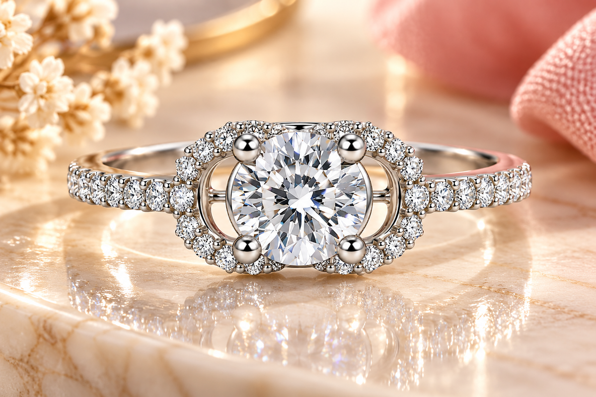 Classic Crystal Halo Solitaire Statement Ring