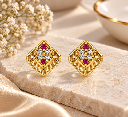Gold-Toned Square Floral Stud Earrings