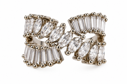 Silver-Toned Crystal Bow Statement Ring