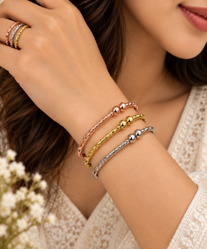 Tricolor Textured Bangle Set