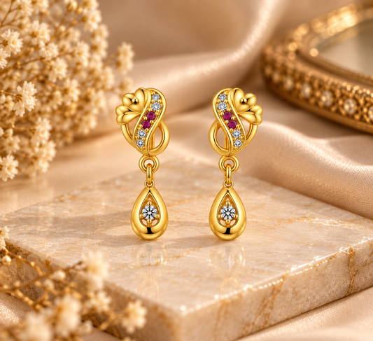 Elegant Gold-Toned Teardrop Stud Earrings