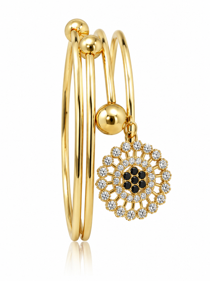 Gold-Toned Black Stone Statement Bracelet