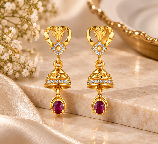 Gold-Toned Ruby Jhumka Drop Earrings