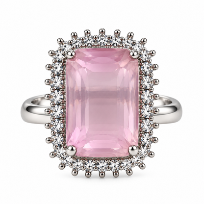 Silver-Toned Pink Crystal Statement Ring