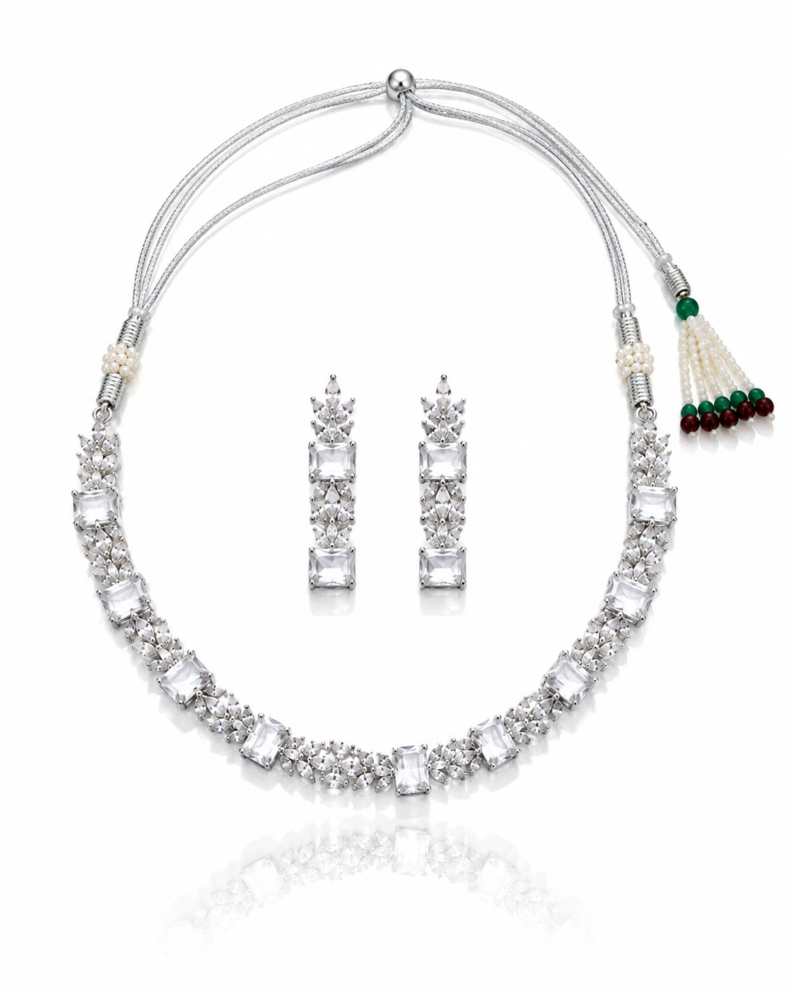 Silver-Toned Clear Crystal Necklace Set
