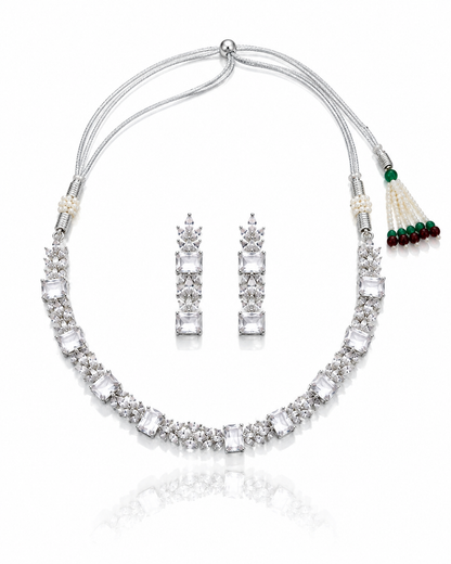 Silver-Toned Clear Crystal Necklace Set