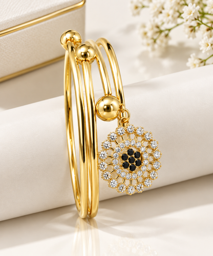 Gold-Toned Black Stone Statement Bracelet