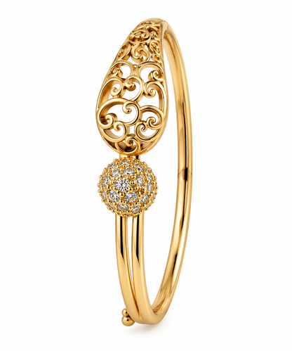 Premium Gold-Toned Filigree Crystal Bangle Bracelet