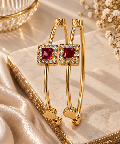 Premium Gold-Toned Ruby Crystal Bar Bracelet