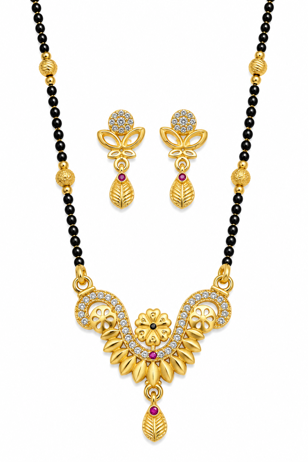Premium Gold-Toned Mangalsutra Set with Floral Pendant