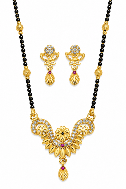 Premium Gold-Toned Mangalsutra Set with Floral Pendant