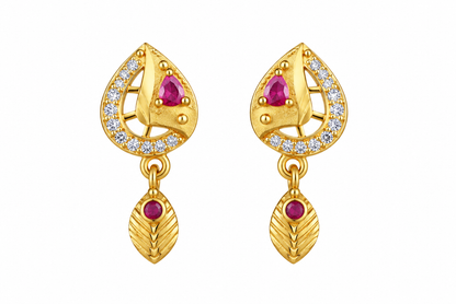 Premium Gold-Toned Teardrop Drop Earrings with Ruby Accents