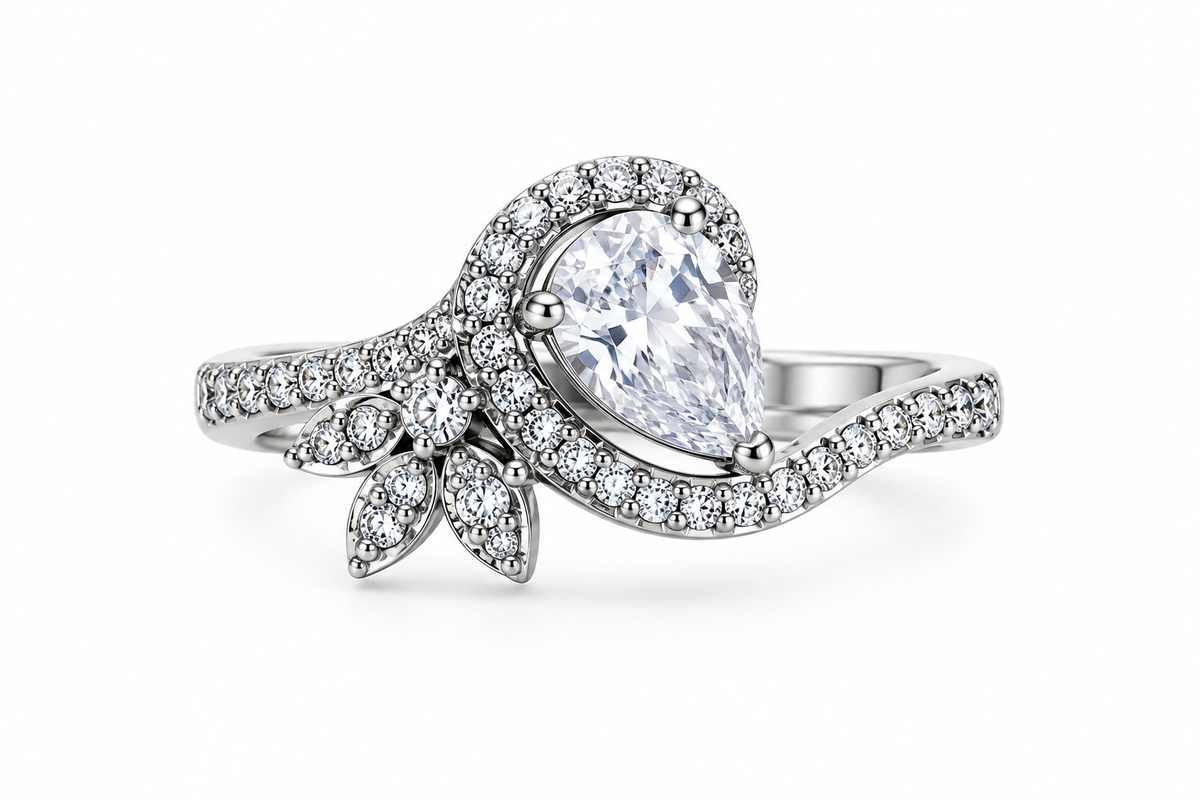 Crystal Pear-Shaped Floral Statement Ring