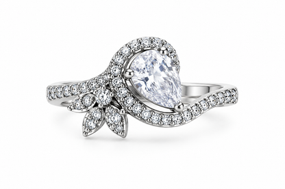 Crystal Pear-Shaped Floral Statement Ring