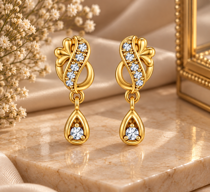 Premium Gold-Toned Crystal Teardrop Drop Earrings