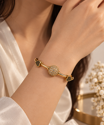 Premium Gold-Toned Crystal Ball & Heart Charm Bracelet