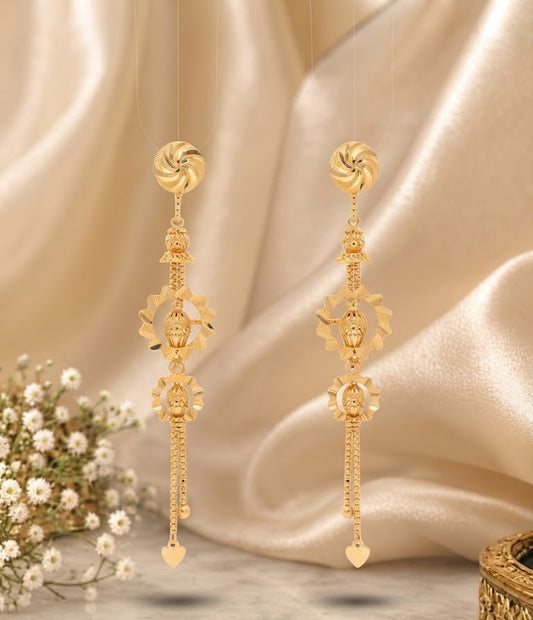 Premium Gold-Toned Floral Medallion Chain Drop Earrings