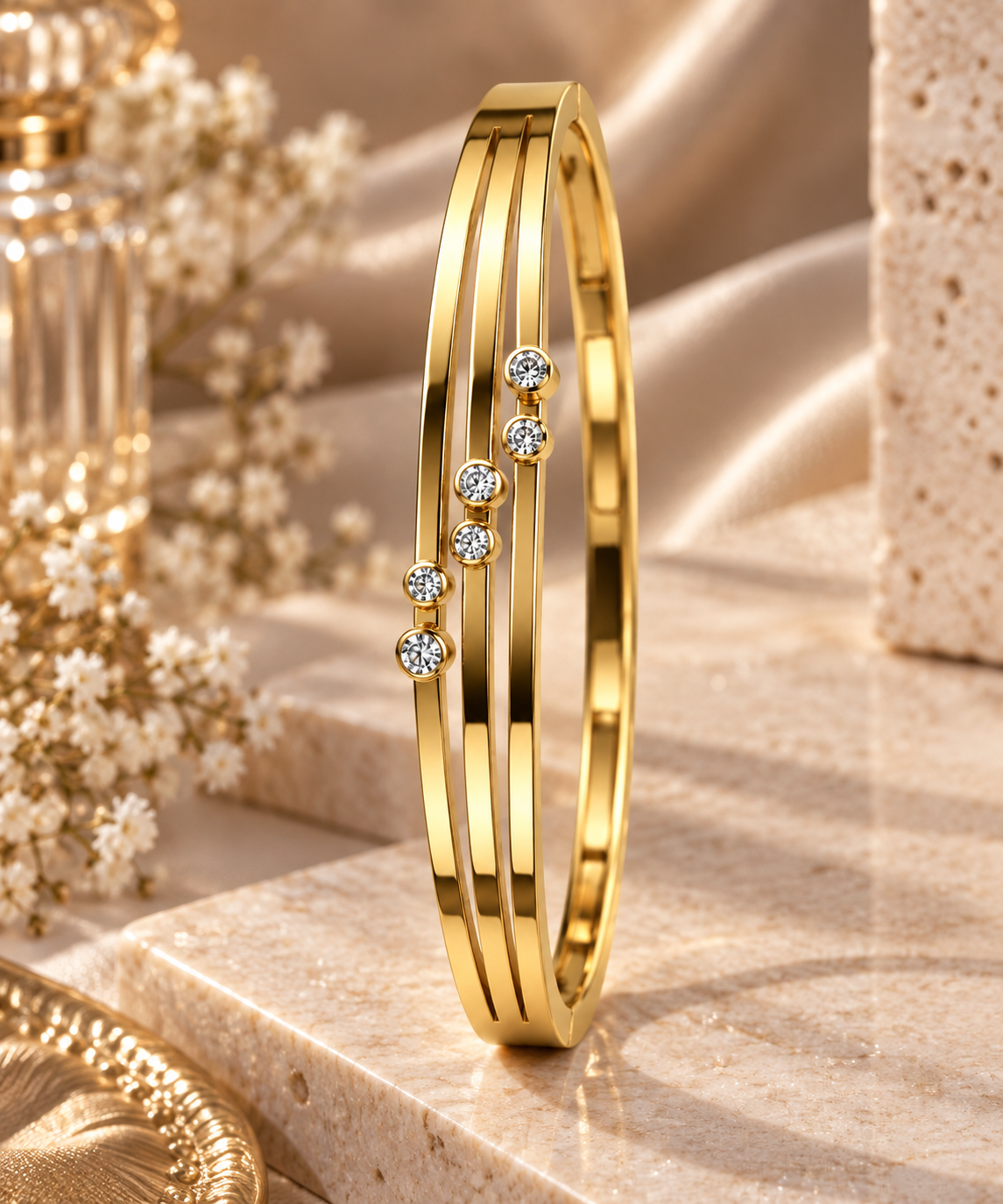 Premium Gold-Toned Crystal Accent Open Cuff Bracelet