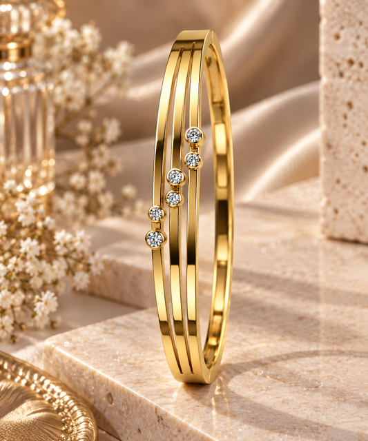 Premium Gold-Toned Crystal Accent Open Cuff Bracelet