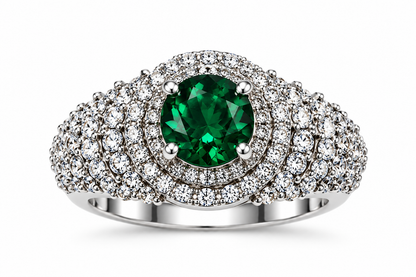 Emerald Green Round Halo Statement Ring