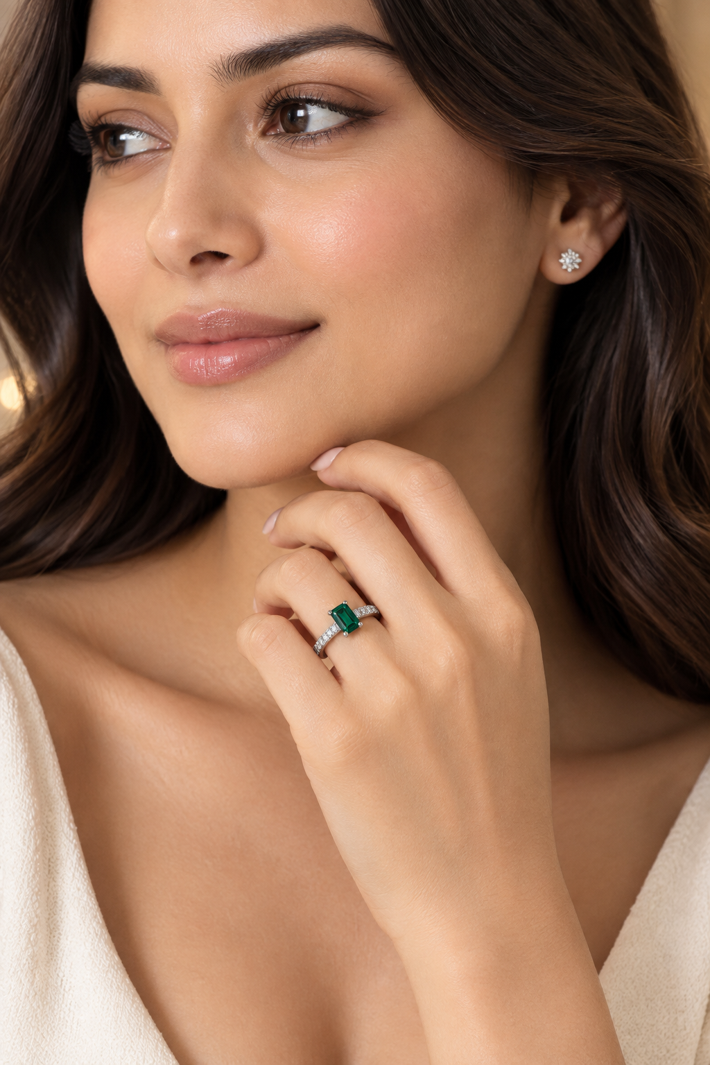 Emerald Green Solitaire Statement Ring