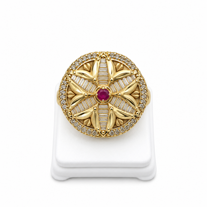 Premium Gold-Toned Ruby Floral Statement Ring