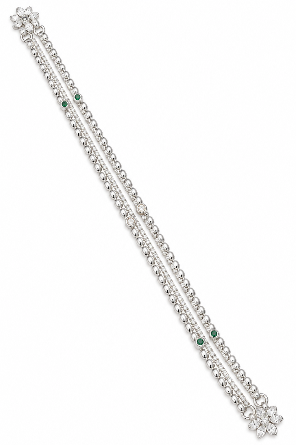 Elegant Silver-Toned Double-Strand Payal with Floral Detailing