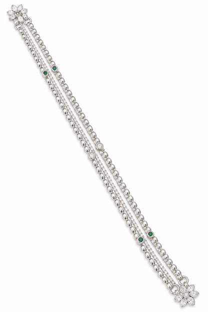 Elegant Silver-Toned Double-Strand Payal with Floral Detailing