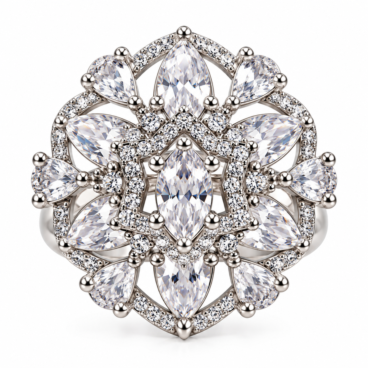 Crystal Floral Elegance Statement Ring