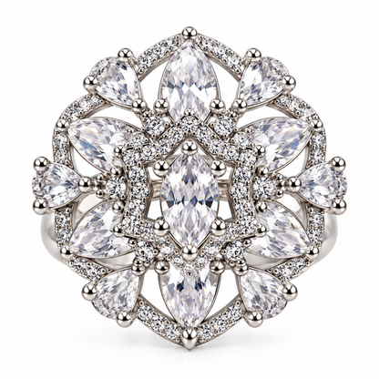 Crystal Floral Elegance Statement Ring
