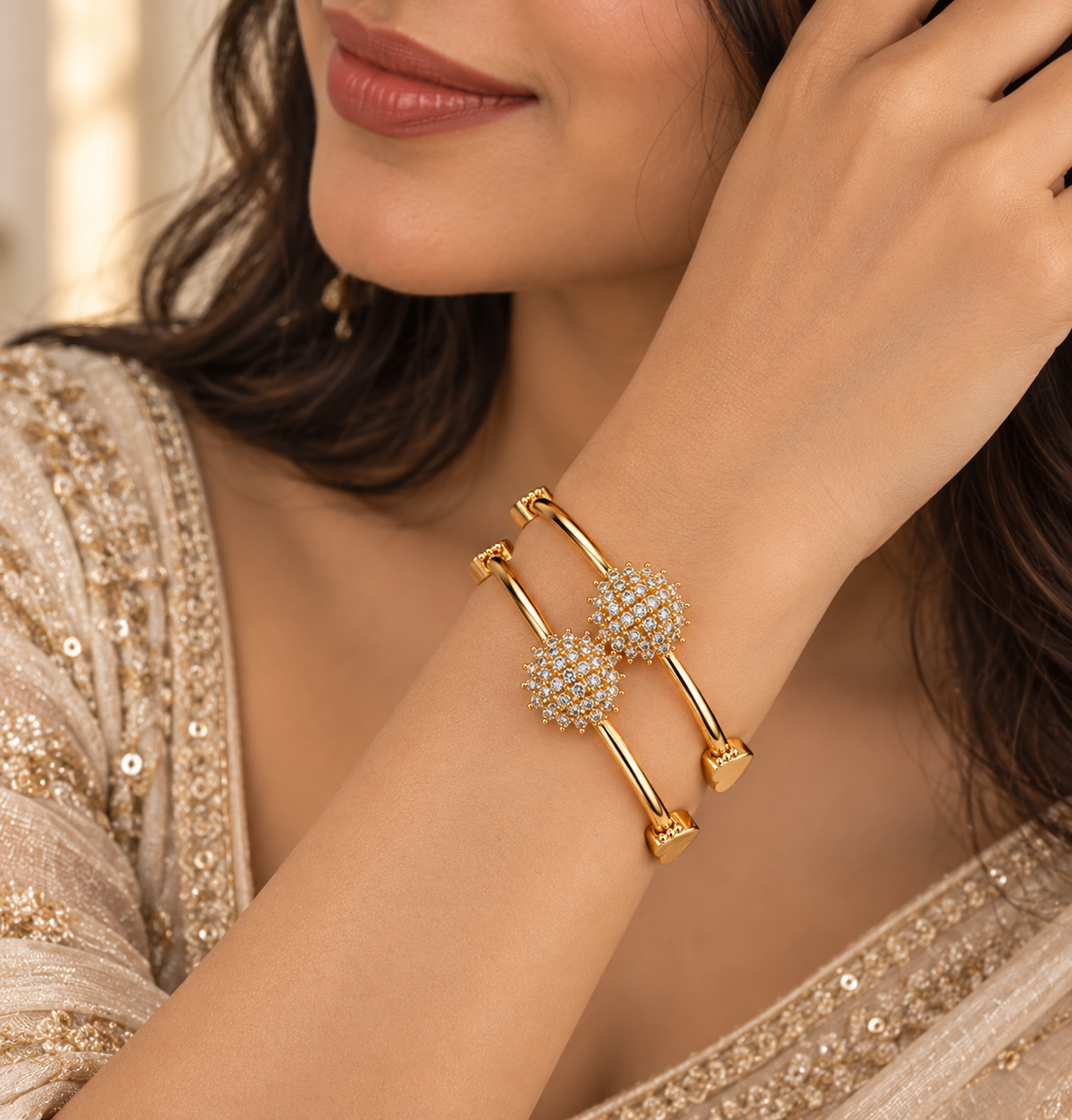 Premium Gold-Toned Crystal Cluster Statement Bracelet