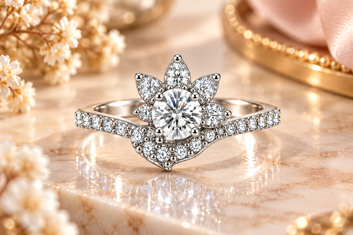 Crystal Floral Bloom Statement Ring
