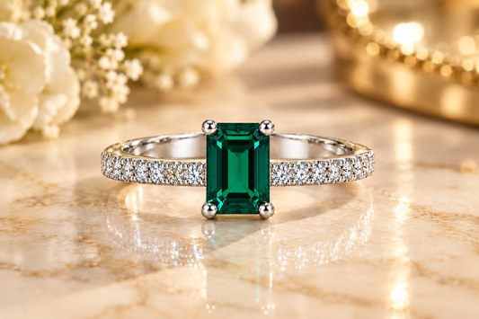 Emerald Green Solitaire Statement Ring