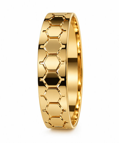 Premium Gold-Toned Hexagonal Pattern Statement Bangle