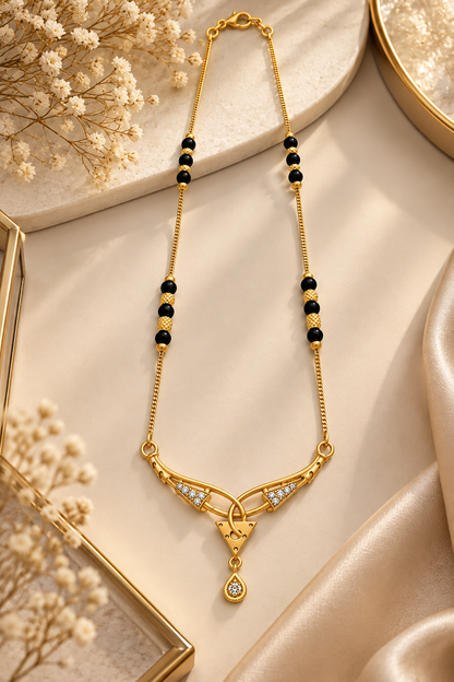 Gold-Toned Black Beaded Pendant Necklace