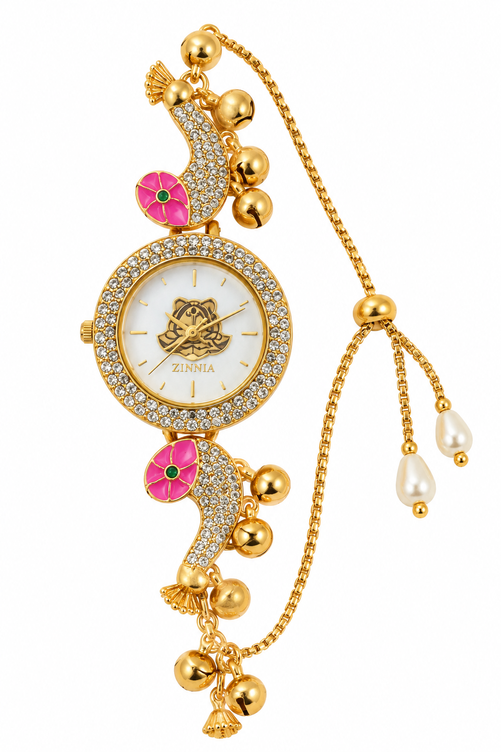 Gold-Toned Floral Bracelet Watch