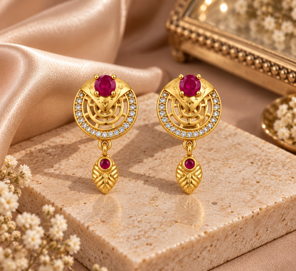 Gold-Plated Purple Floral Stud Drop Earrings