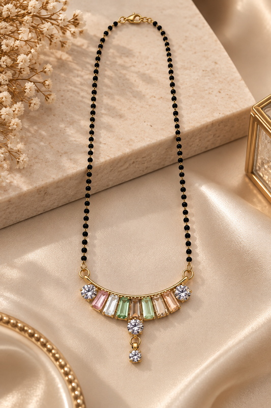 Gold-Toned Multicolour Stone Mangalsutra Necklace