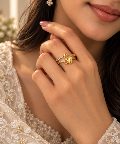 Gold-Toned Crystal Bow Ring
