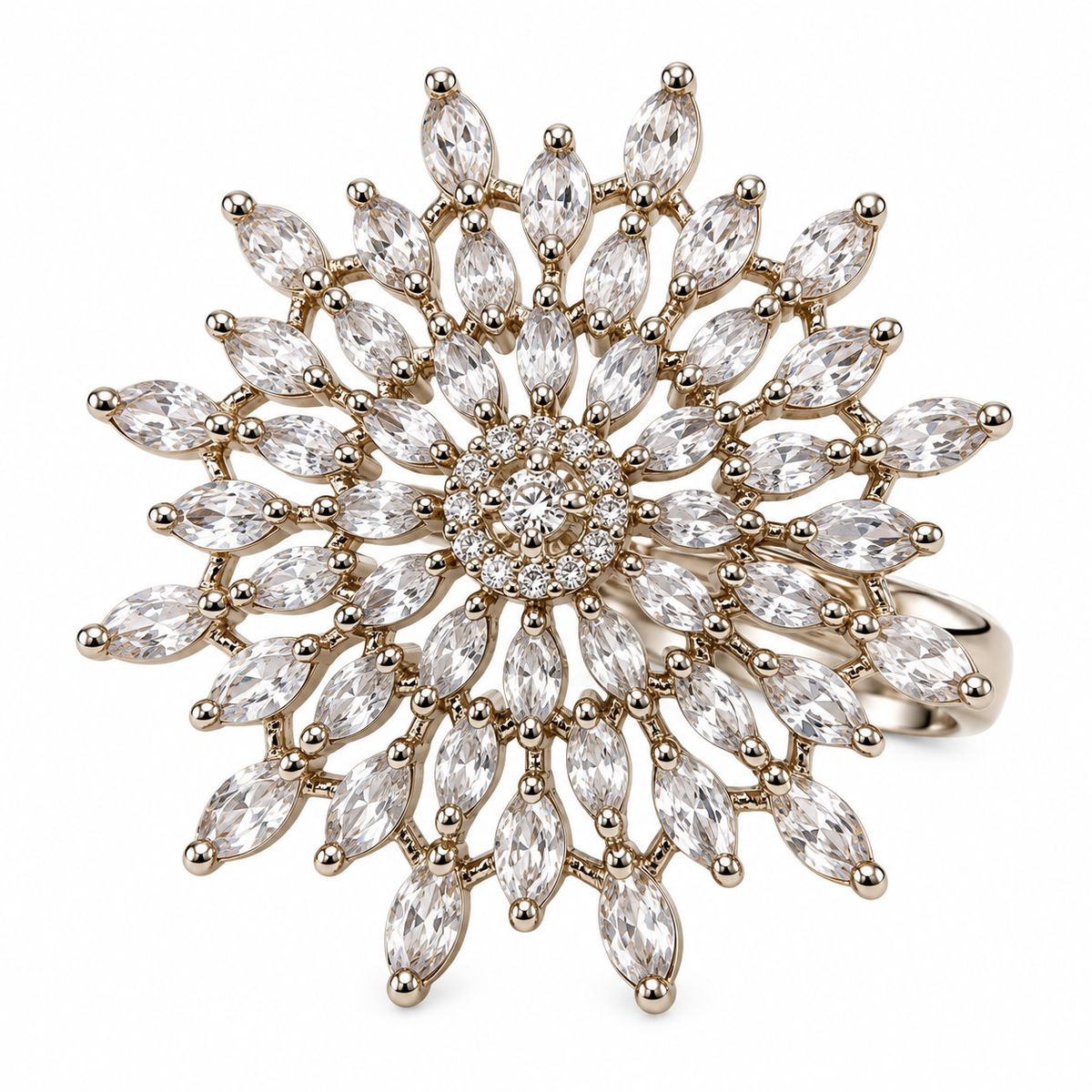 Silver-Toned Marquise Crystal Statement Ring