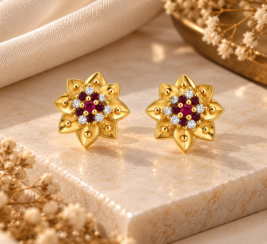 Gold-Toned Floral Cluster Stud Earrings
