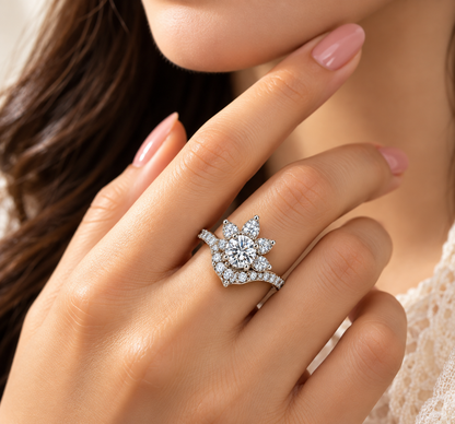 Crystal Floral Bloom Statement Ring