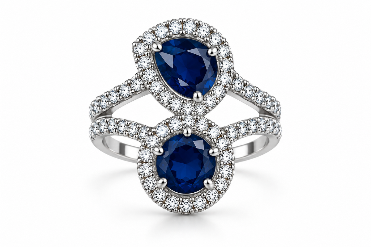 Sapphire Blue Double-Stone Statement Ring