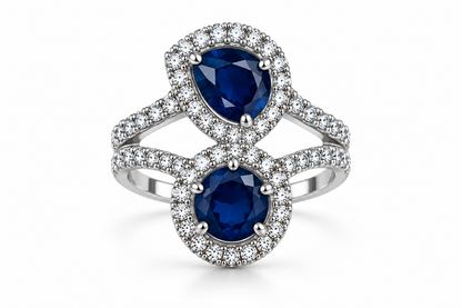 Sapphire Blue Double-Stone Statement Ring